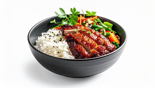 Luxus-Duck-Confit-Bowl mit Reis