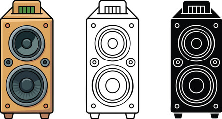 Speaker sound system silhouette & Outline and illustration set isolated on transparent background