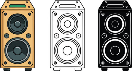 Speaker sound system silhouette & Outline and illustration set isolated on transparent background