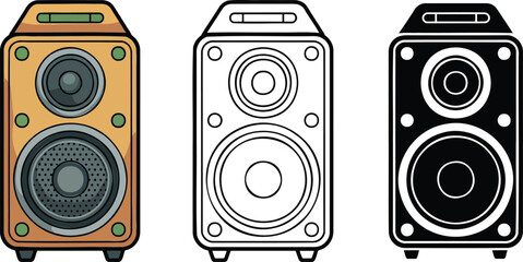Speaker sound system silhouette & Outline and illustration set isolated on transparent background