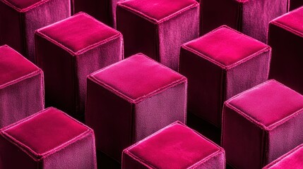 Dark red velvet geometric cubes with intricate design details