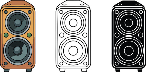 Speaker sound system silhouette & Outline and illustration set isolated on transparent background