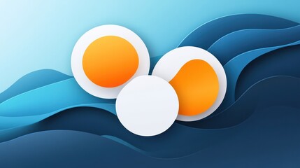 Abstract ocean waves, paper art, orange circles, blue background, website banner
