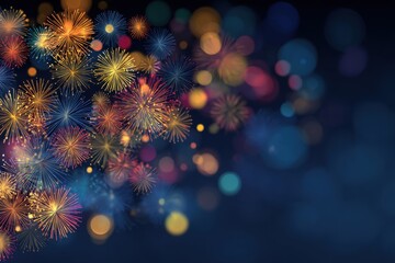 Colorful fireworks burst against a dark background with bokeh