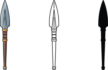 Spear silhouette & Outline and illustration set isolated on transparent background