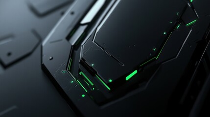 Futuristic tech panel, glowing green, dark background, abstract design, for sci-fi