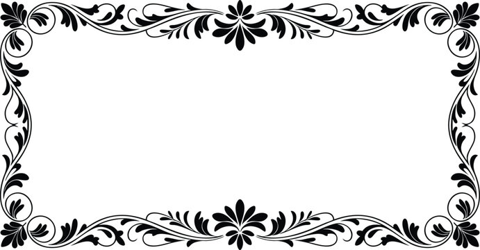Ornate black floral scrollwork border design on white background, ornamental vector