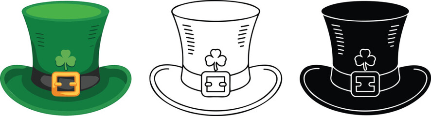 St. Patrick's Day hat silhouette & Outline and illustration set isolated on transparent background