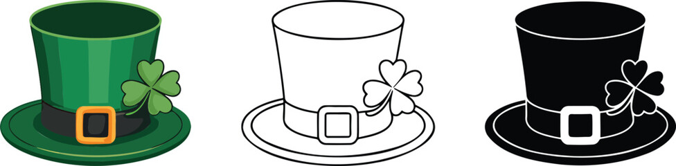 St. Patrick's Day hat silhouette & Outline and illustration set isolated on transparent background