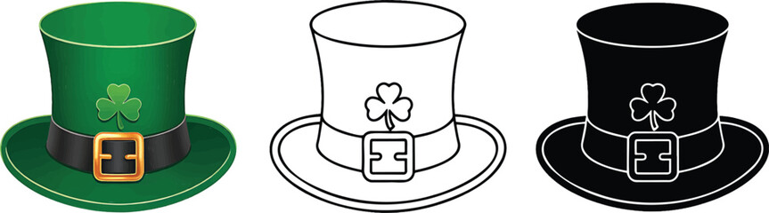 St. Patrick's Day hat silhouette & Outline and illustration set isolated on transparent background