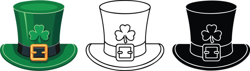 St. Patrick's Day hat silhouette & Outline and illustration set isolated on transparent background