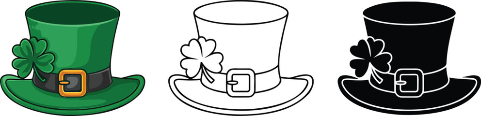 St. Patrick's Day hat silhouette & Outline and illustration set isolated on transparent background