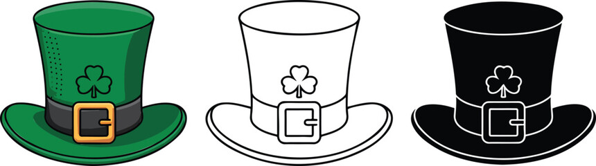 St. Patrick's Day hat silhouette & Outline and illustration set isolated on transparent background