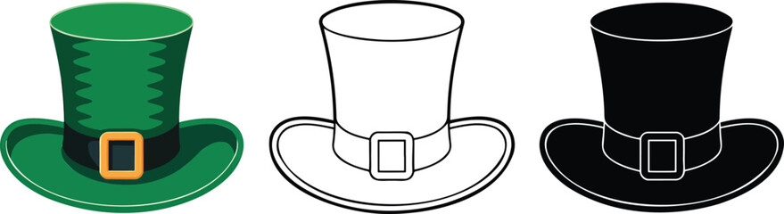St. Patrick's Day hat silhouette & Outline and illustration set isolated on transparent background