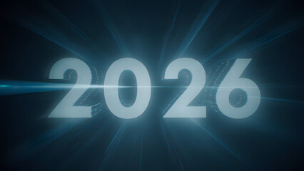 2026 Countdown: Glowing Blue Digital Design with Modern Innovations and Future Projections