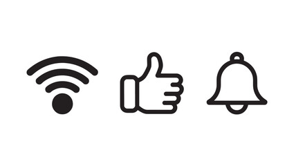 Notification icons in simple line style with black color on white background for mobile app design