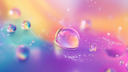 Colorful water droplets on pastel background, macro photography, abstract art, website design