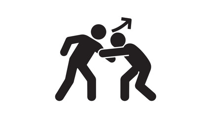 Two men fighting in simple flat design with bold black silhouettes on white background for martial arts icon