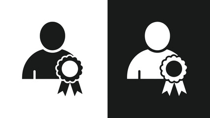 Award Winner Icon in Simple Flat Design with Black and White Color Scheme on Solid Background for User Interface