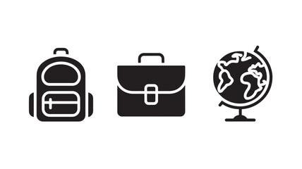 Education icons set in simple flat design with black color on white background for infographic