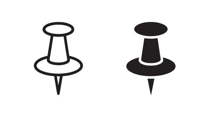 Thumbtacks in simple line art and solid black styles on white background for office supplies illustration