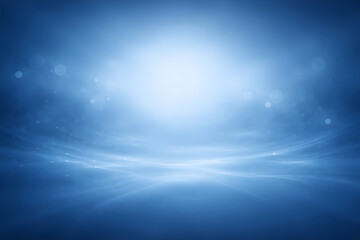 Abstract Blue Background with Soft Glowing Light and Bokeh Particles