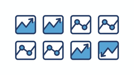 Blue graph icons in minimalist design with upward trend in simple flat style for data visualization