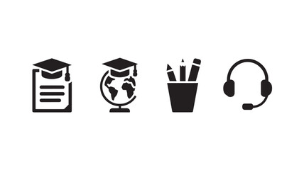 Education Icons Set in Modern Minimalist Style with Simple Black Silhouettes on White Background for Web Design
