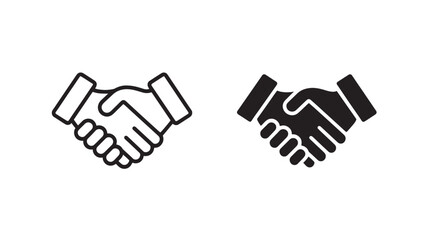 Handshake illustration in minimalist style with black and white color scheme on plain background for business partnership