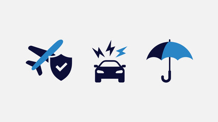 Insurance icons in flat design with blue color scheme on white background for web graphics