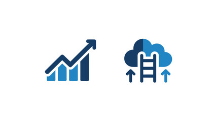 Business Growth Graph with Cloud Data Upload in Modern Minimalist Style with Blue Color Scheme on White Background for Financial Infographics
