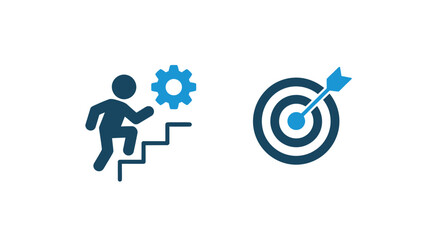 Business Success Icons in Minimalist Style with Blue Color Scheme on White Background for Marketing Materials