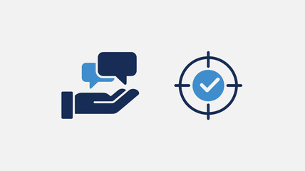 Communication and Target Icons in Minimalist Dark Blue Design with Simple Shapes and Clean Lines for UIUX