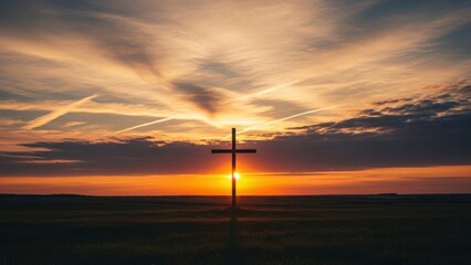 Easter sunrise with cross silhouette at dawn