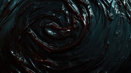 Swirling dark viscous liquid with abstract patterns of thick texture
