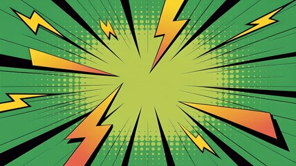 Vibrant comic book style explosion with dynamic lightning bolts