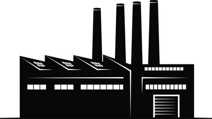 Industrial factory building with multiple chimneys