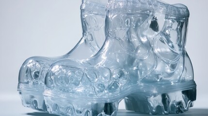 Transparent plastic boot covers stacked neatly for protection and style
