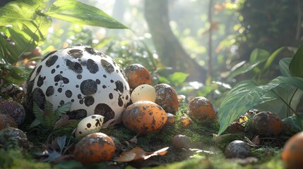 Various organic mushroom shapes and sizes nestled on mossy ground in a dappled sunlight forest