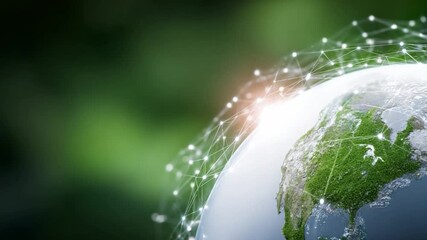 Global Network: An artistic depiction of the Earth, encircled by a digital web of interconnected nodes, signifies the world's technological connectivity and expansive reach.