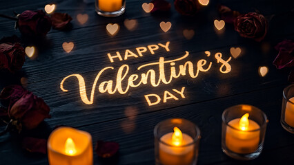 Romantic Valentine's Day scene with glowing candles and dried roses romance love
