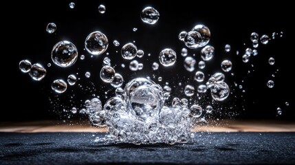 Water splashing with numerous bubbles against dark background