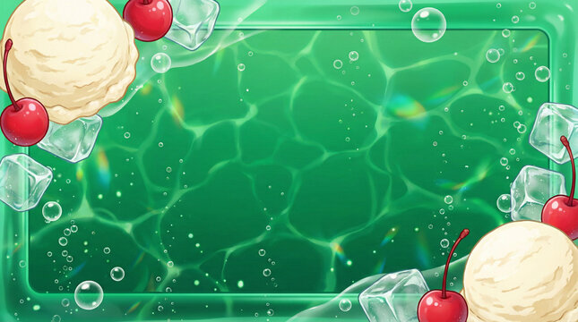 レトロなメロンソーダとアイスクリームのフレーム