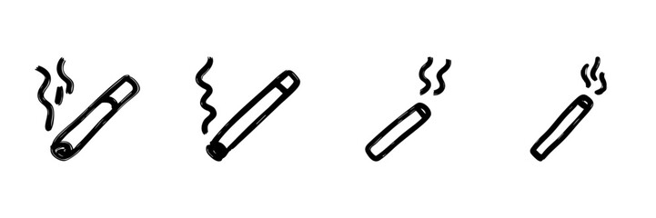 Obraz premium Cigarette Smoking Line Icon Set In Doodle Style. Tobacco Use, Health Risks, And Smoking Habits Outline Sketch Collection. Addiction And Lifestyle. Hand Drawn Isolated Vector Illustration