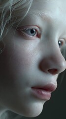 Ultra realistic portrait of a young girl with pale skin and light hair, showcasing delicate features and expressive eyes, capturing innocence and wonder in a soft light setting