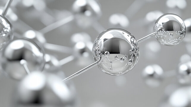 Elegant silver molecular structure 3D rendering, symbolizing cosmetic formulas, scientific innovation, and product development, ideal for beauty and skincare visuals - Powered by Adobe