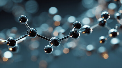 Elegant silver molecular structure 3D rendering, symbolizing cosmetic formulas, scientific innovation, and product development, ideal for beauty and skincare visuals