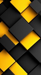 Abstract 3D geometric shapes, black and yellow, dynamic pattern background, modern design for wallpaper