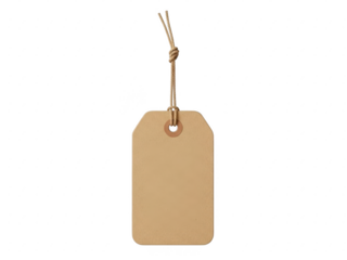 Simple brown paper tag with string isolated on transparent background