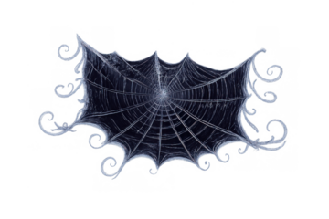 Dark spooky spider web with swirling tendrils, a scary halloween concept graphic element on transparent background